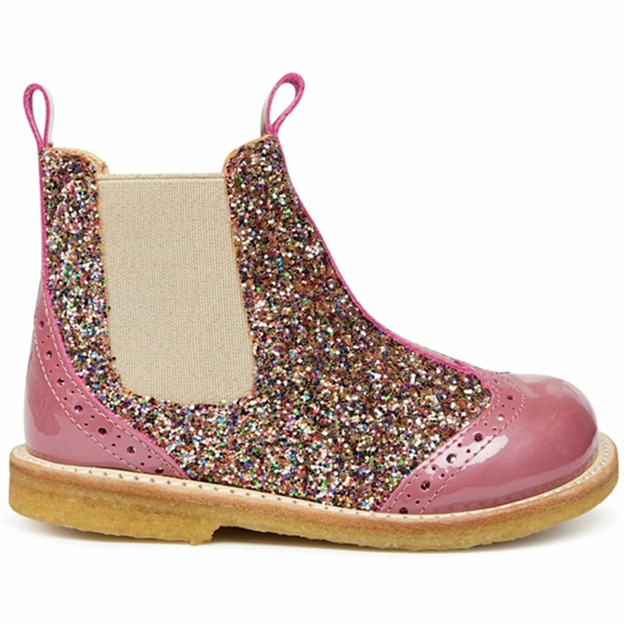 Angulus Chelsea Boots w Elastic Rosa/Multi Glitter/Beige