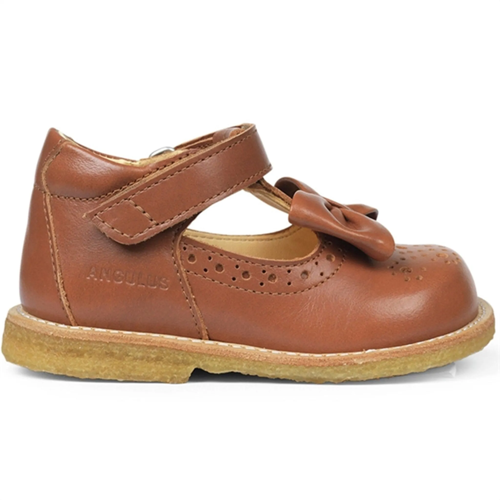 Angulus Mary Jane Shoes w Bow Cognac
