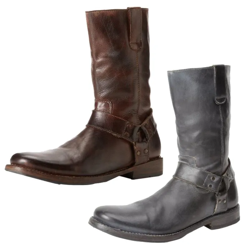BedStu Libra II Men's Leather Harness Boots - Brown and Black