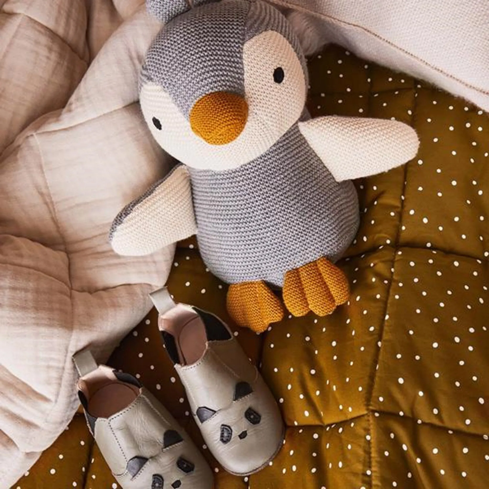 Liewood Edith Leather Slippers Panda Grey