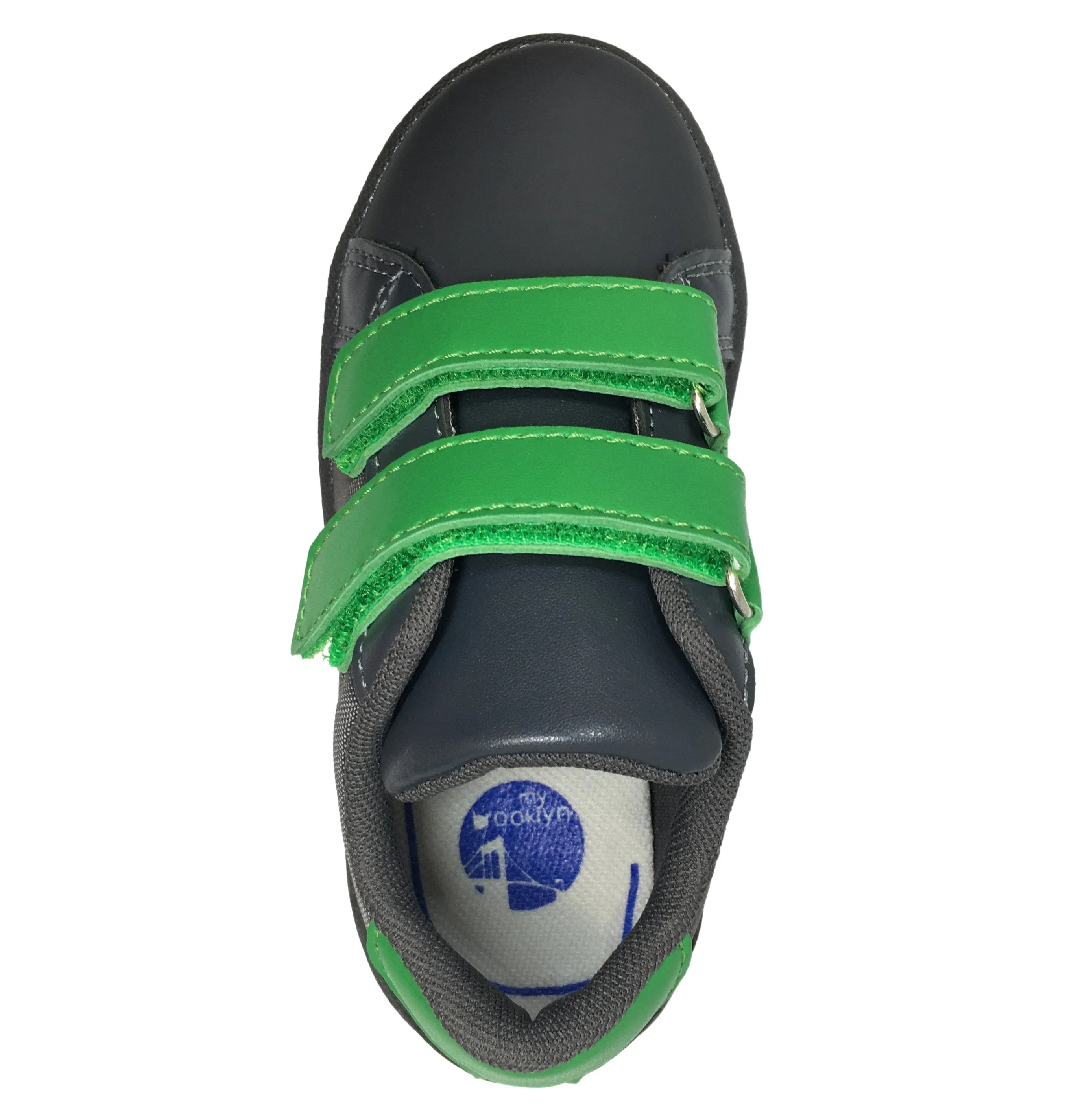 My Brooklyn The Original Boy's and Girl's Sneaker in Grey with Green Double Straps