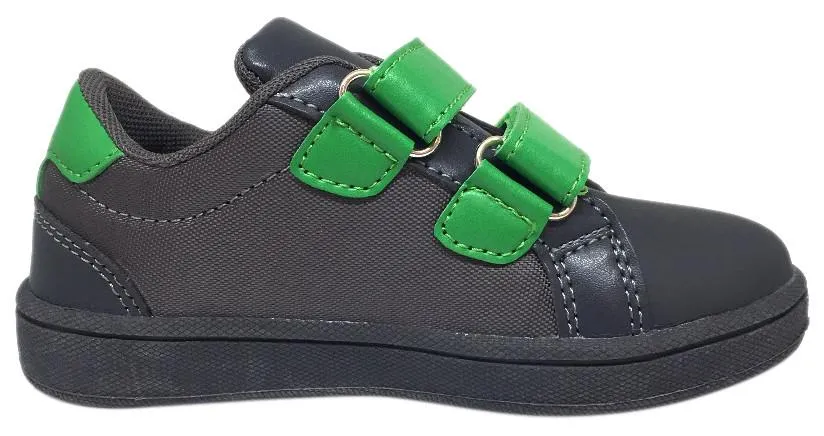 My Brooklyn The Original Boy's and Girl's Sneaker in Grey with Green Double Straps