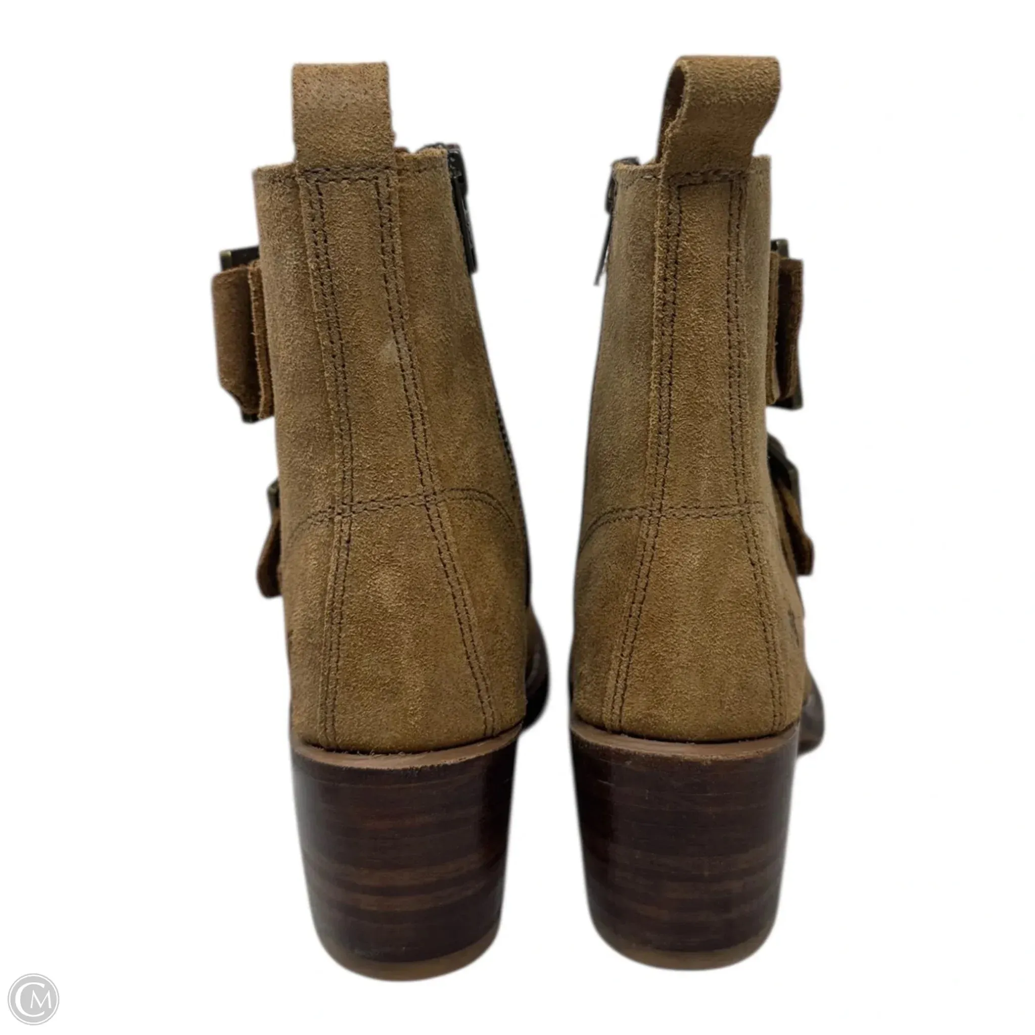 Sabrina Double Buckle Boots Designer By Frye In Tan, Size: 5.5