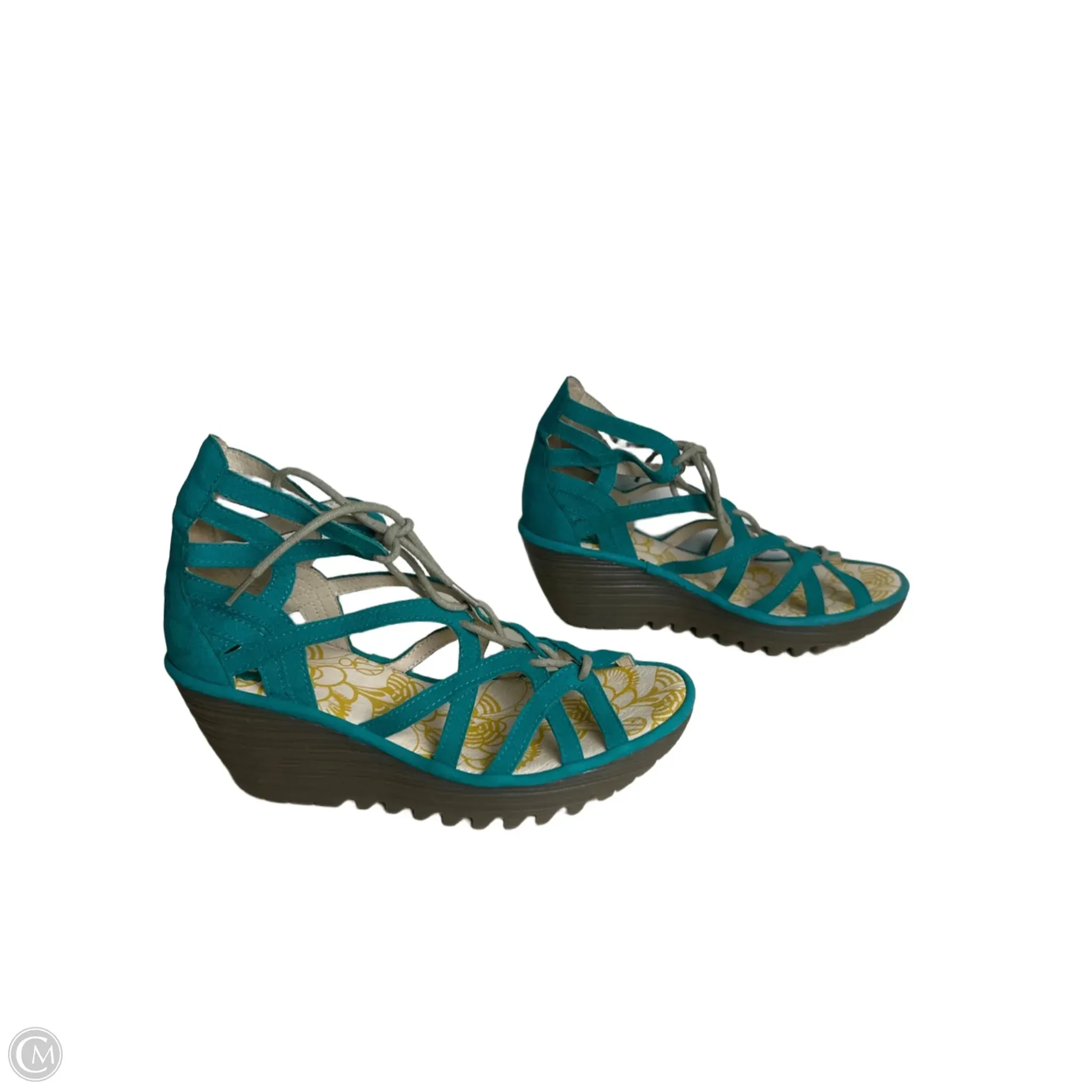 Sandals Heels Wedge By Fly London In Teal, Size: 7.5