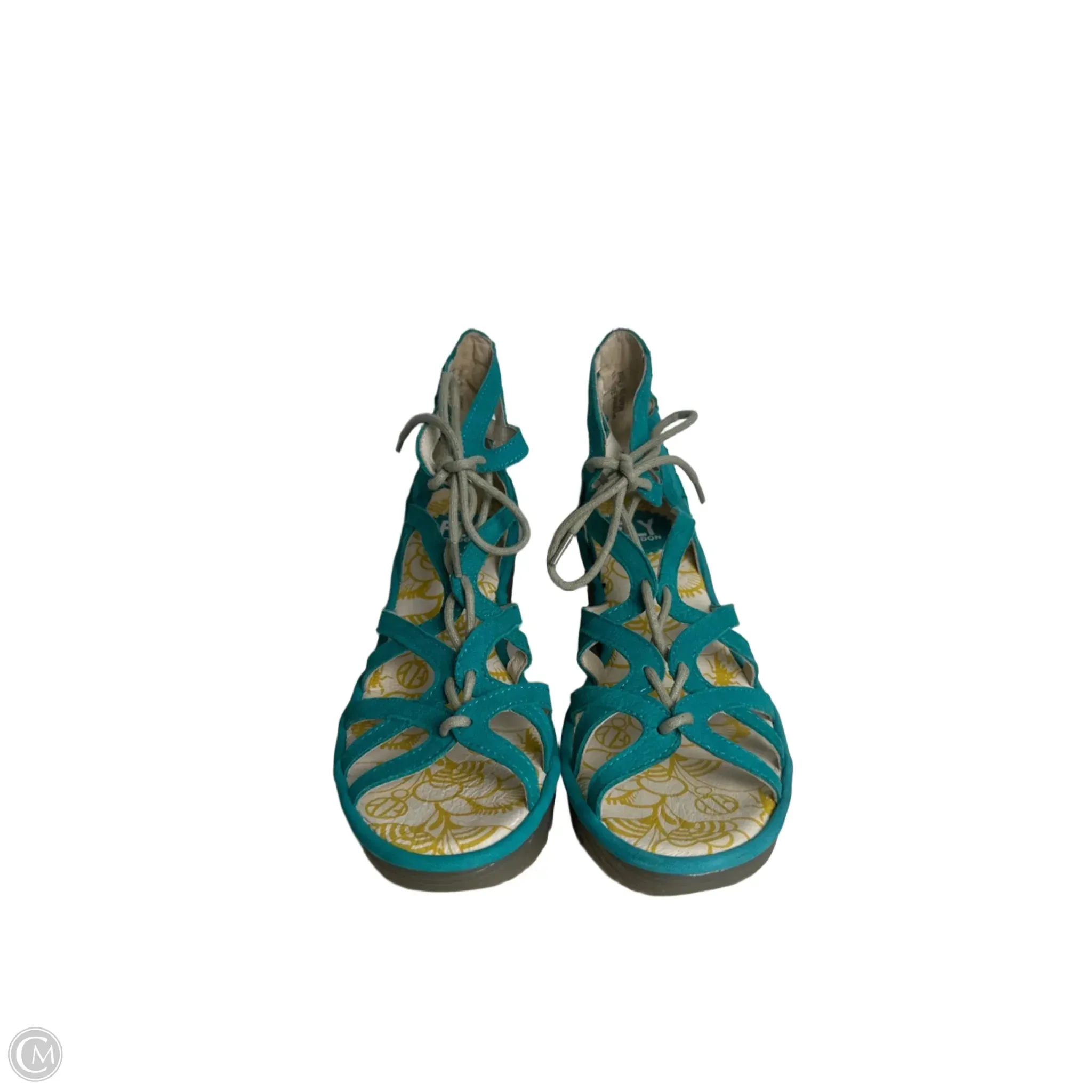 Sandals Heels Wedge By Fly London In Teal, Size: 7.5