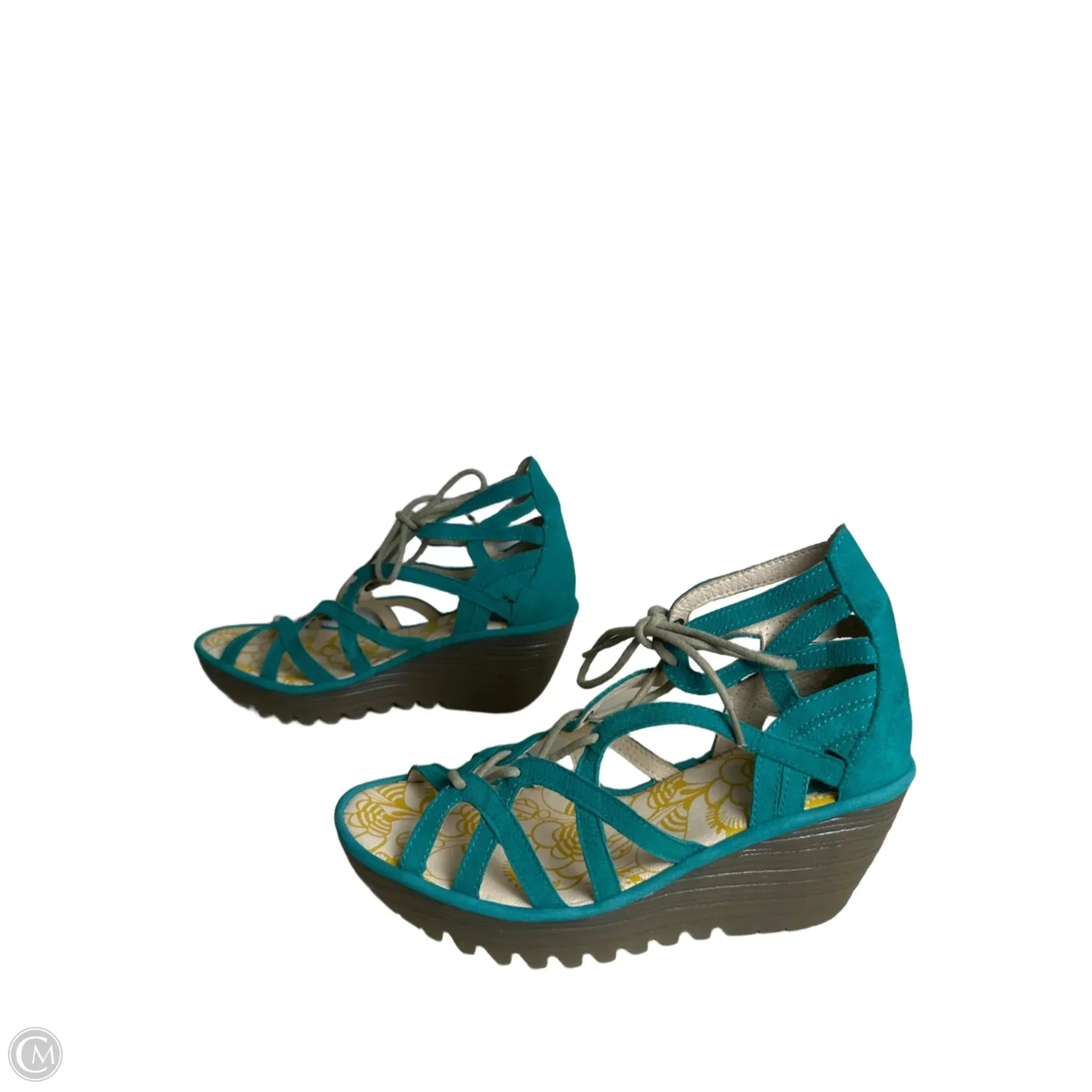 Sandals Heels Wedge By Fly London In Teal, Size: 7.5