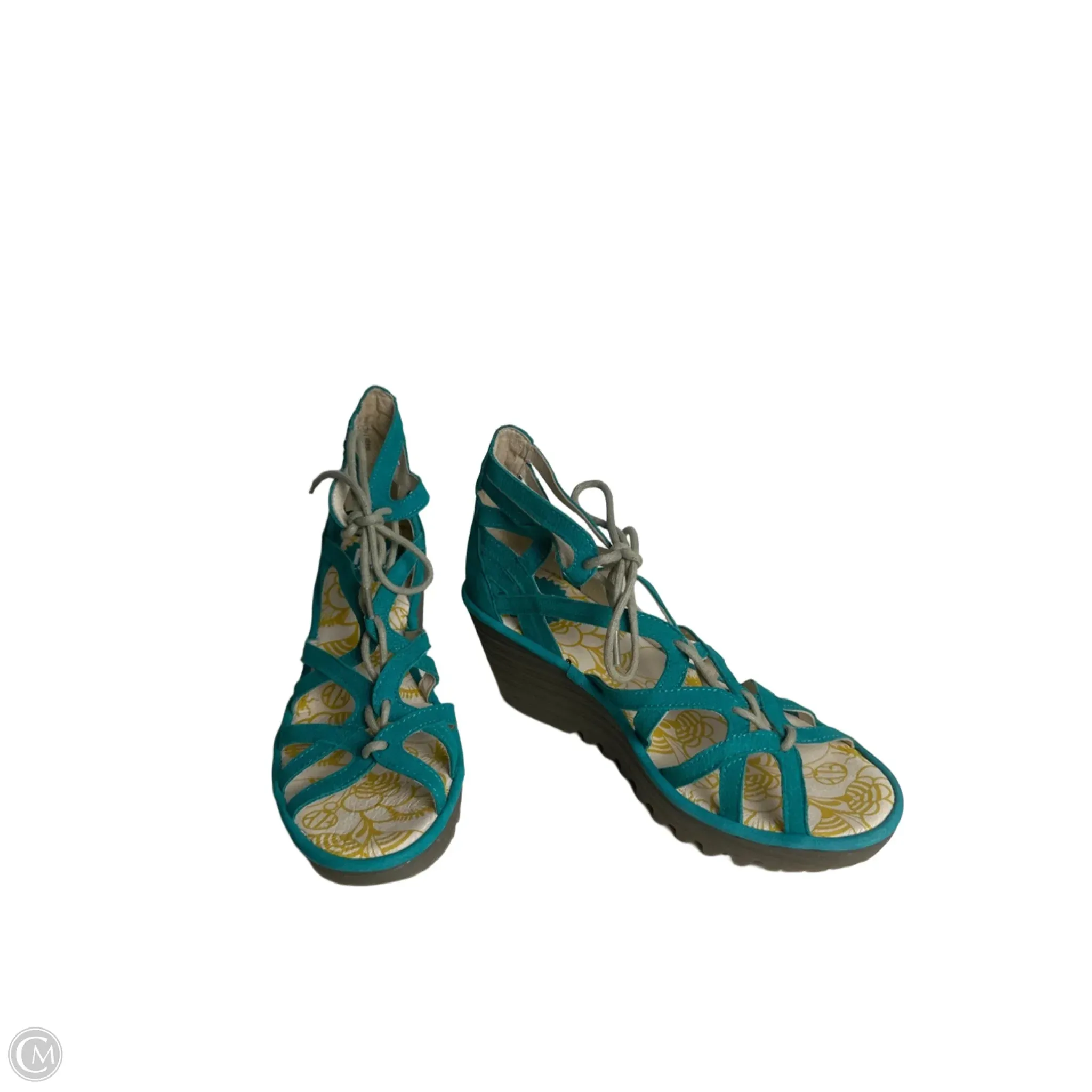 Sandals Heels Wedge By Fly London In Teal, Size: 7.5