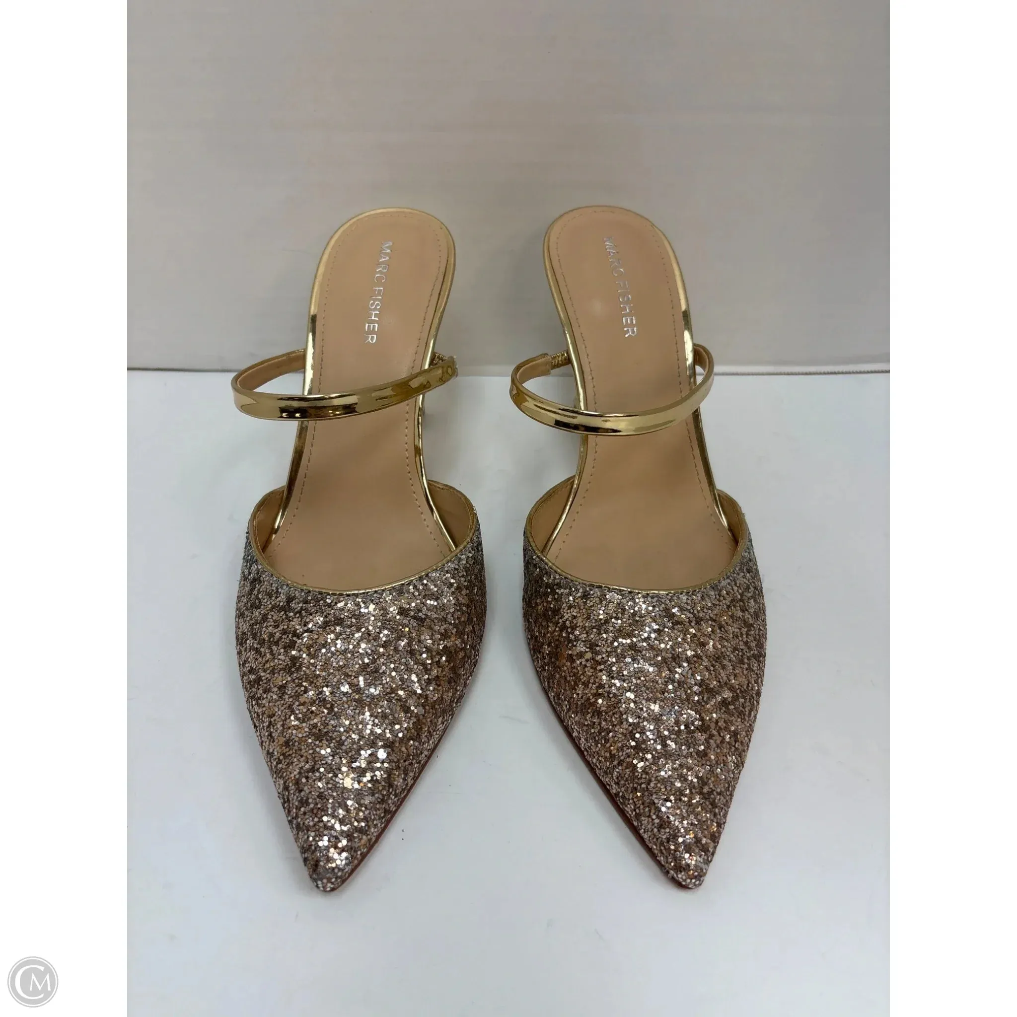 Shoes Heels Stiletto By Marc Fisher In Gold, Size: 9.5