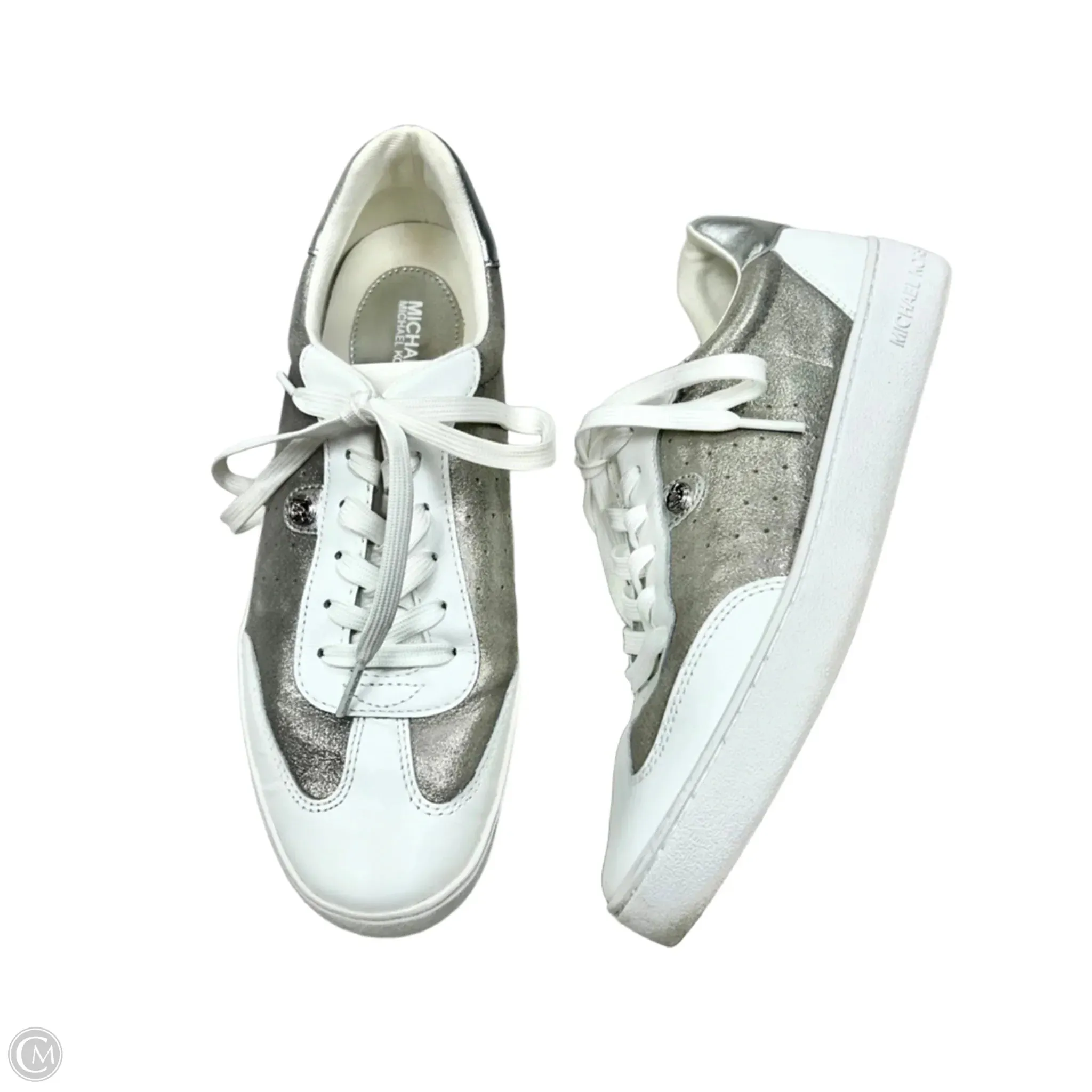 Shoes Sneakers By Michael By Michael Kors In Silver & White, Size: 8