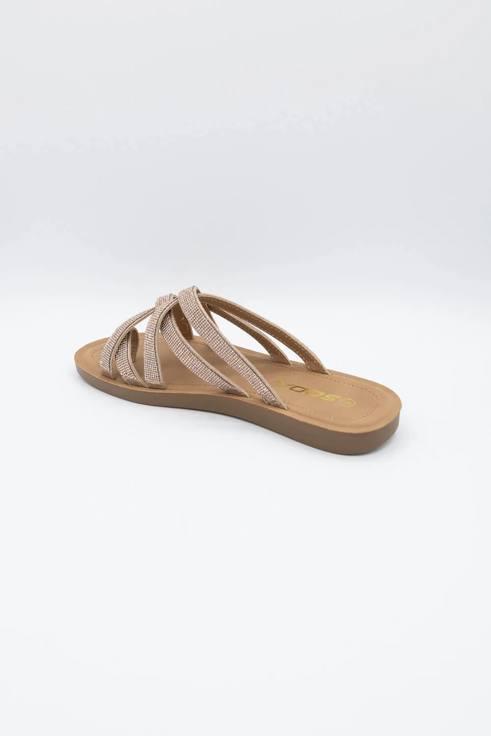 Soda Step Up Strappy Rhinestone Slides for Women in Brown | STEPUP-S PENNY