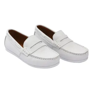 White Leather Penny Loafers