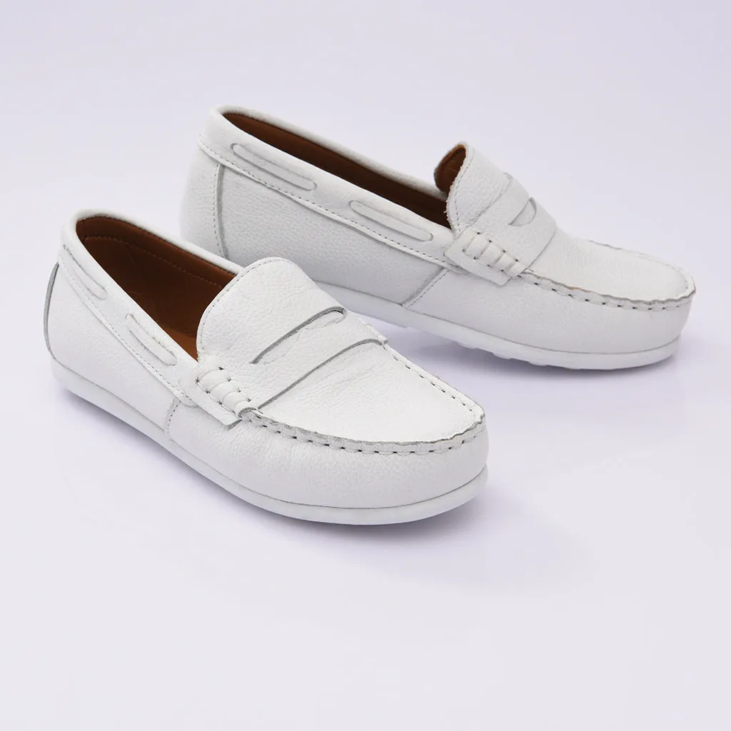 White Leather Penny Loafers